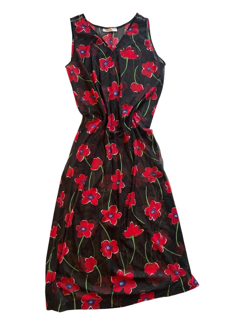 Anne Klein Sheer Poppy Mesh Dress or Cover Up | Y2K Grunge Retro Floral